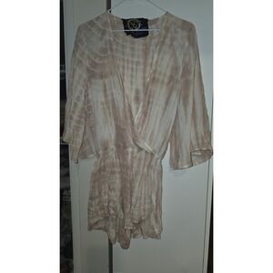 Blue Life Romper Women XS Pink White‎ Tie Dye Rayon 3/4 Sleeve Beach Boho